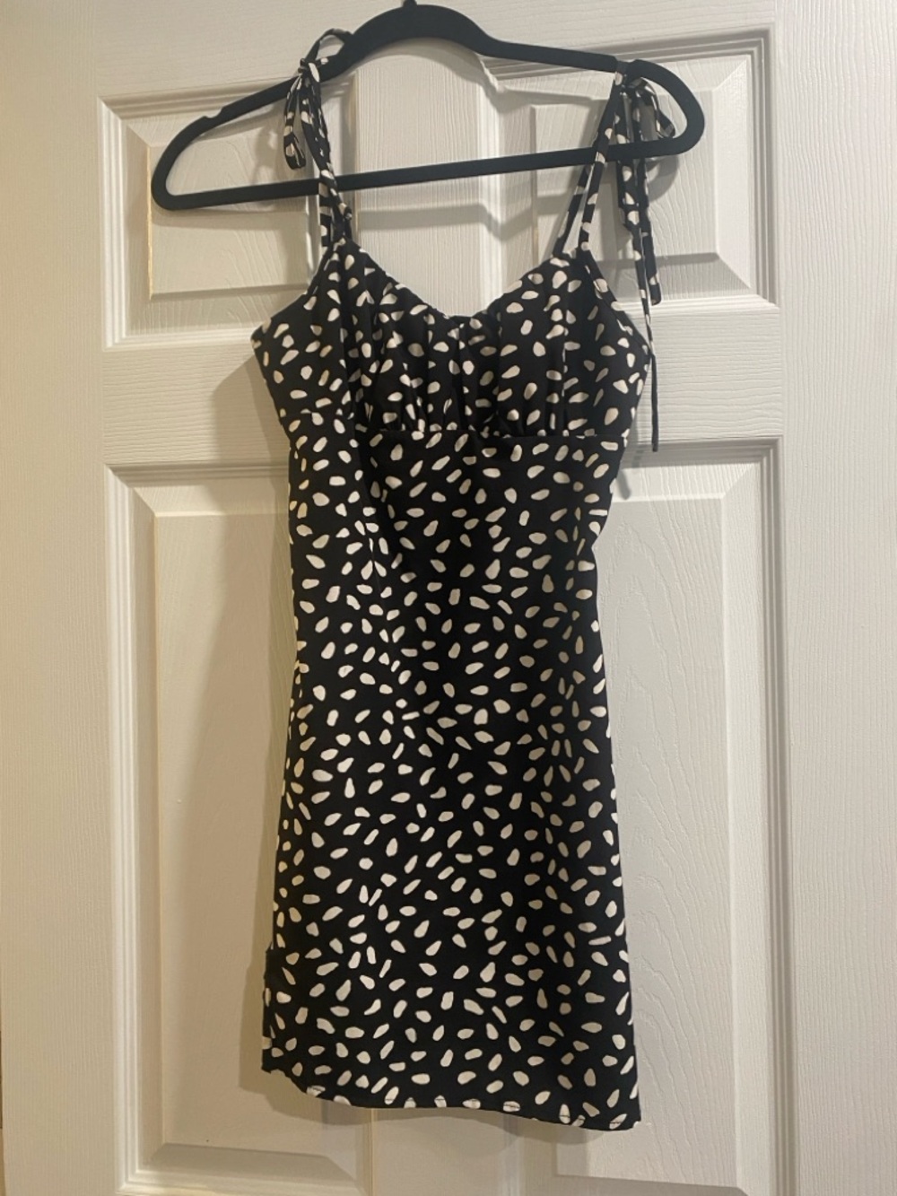 Black and White Spotted Tie-Strap Dress